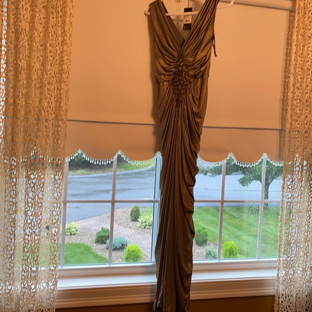 Tadashi green/gold evening gown